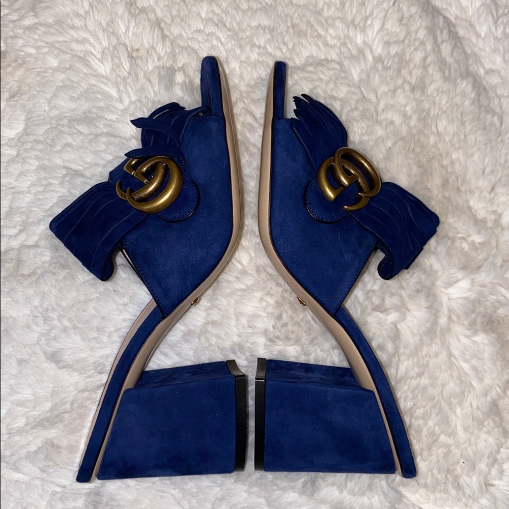 Gucci Women's GG Navy Fringe Sandals - Picture 6 of 11